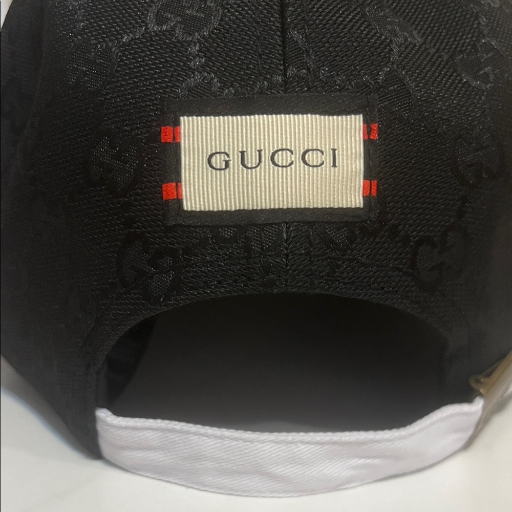 Gucci Black GG Monogram Cap with Gold Trim and Double G - Picture 4 of 5